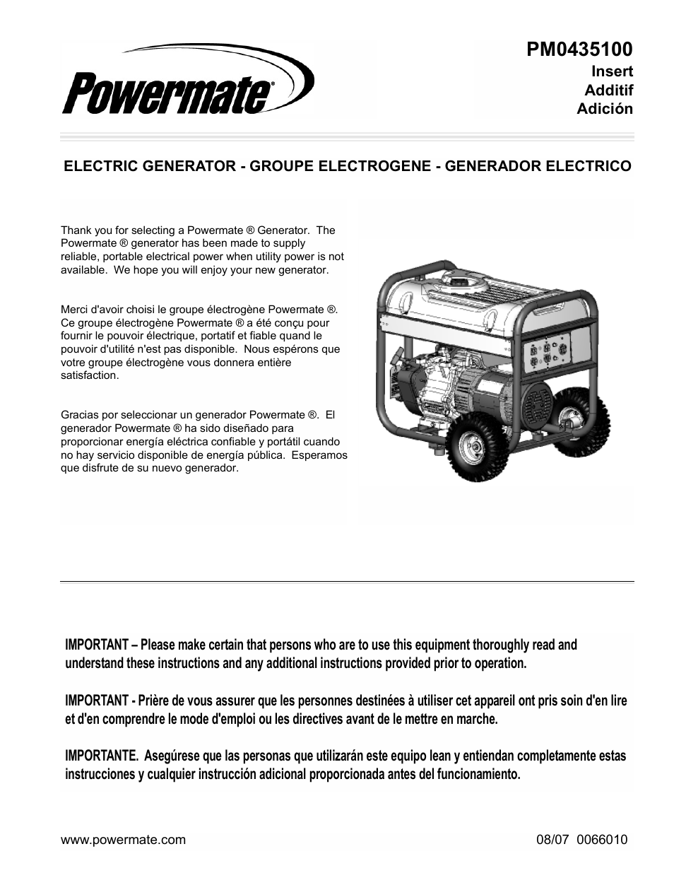 Powermate PM0435100 User Manual | 12 pages