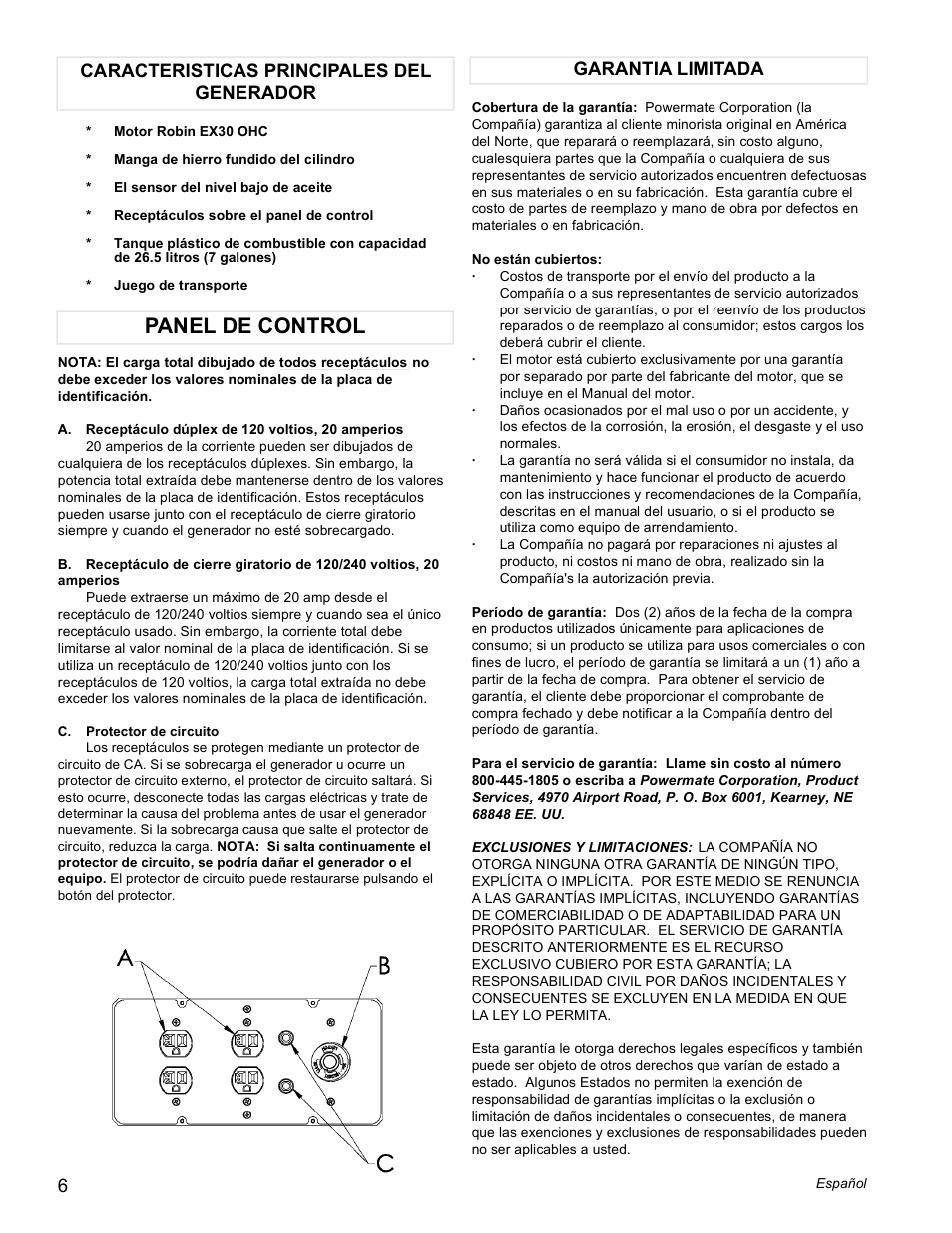 Panel de control | Powermate PM0435100 User Manual | Page 6 / 12