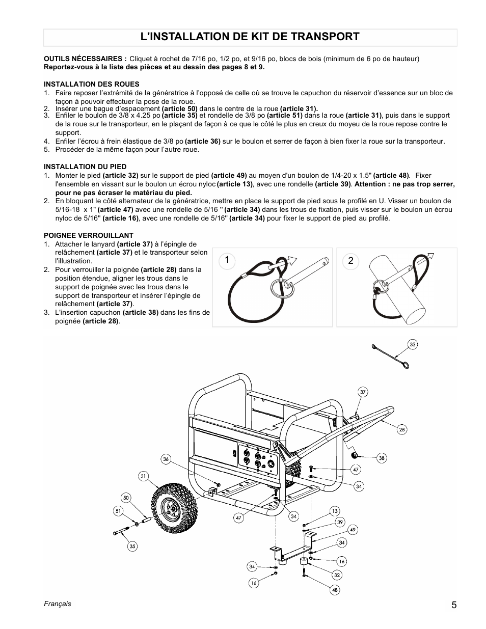 L'installation de kit de transport | Powermate PM0495503.02 User Manual | Page 5 / 12