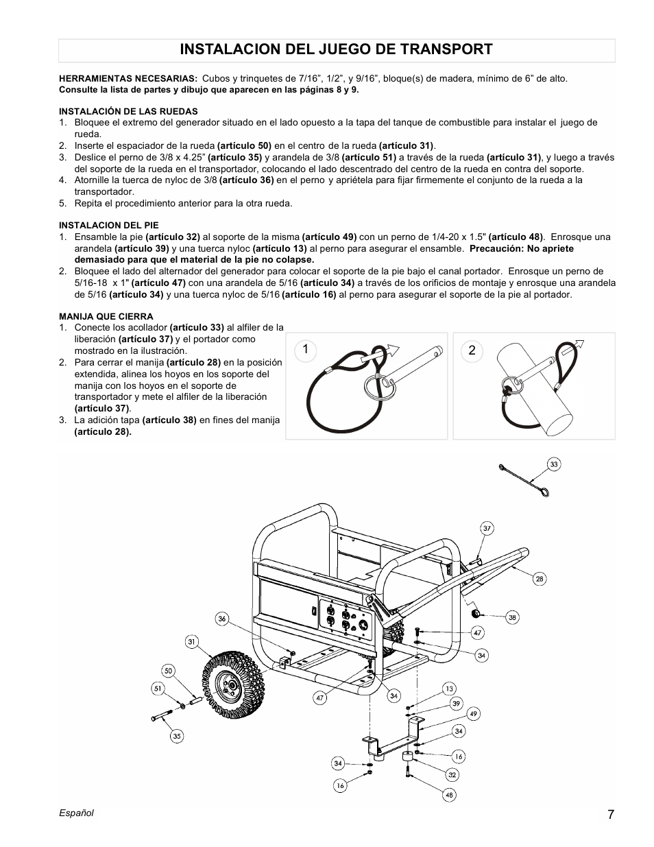 Instalacion del juego de transport | Powermate PM0495503.02 User Manual | Page 7 / 12