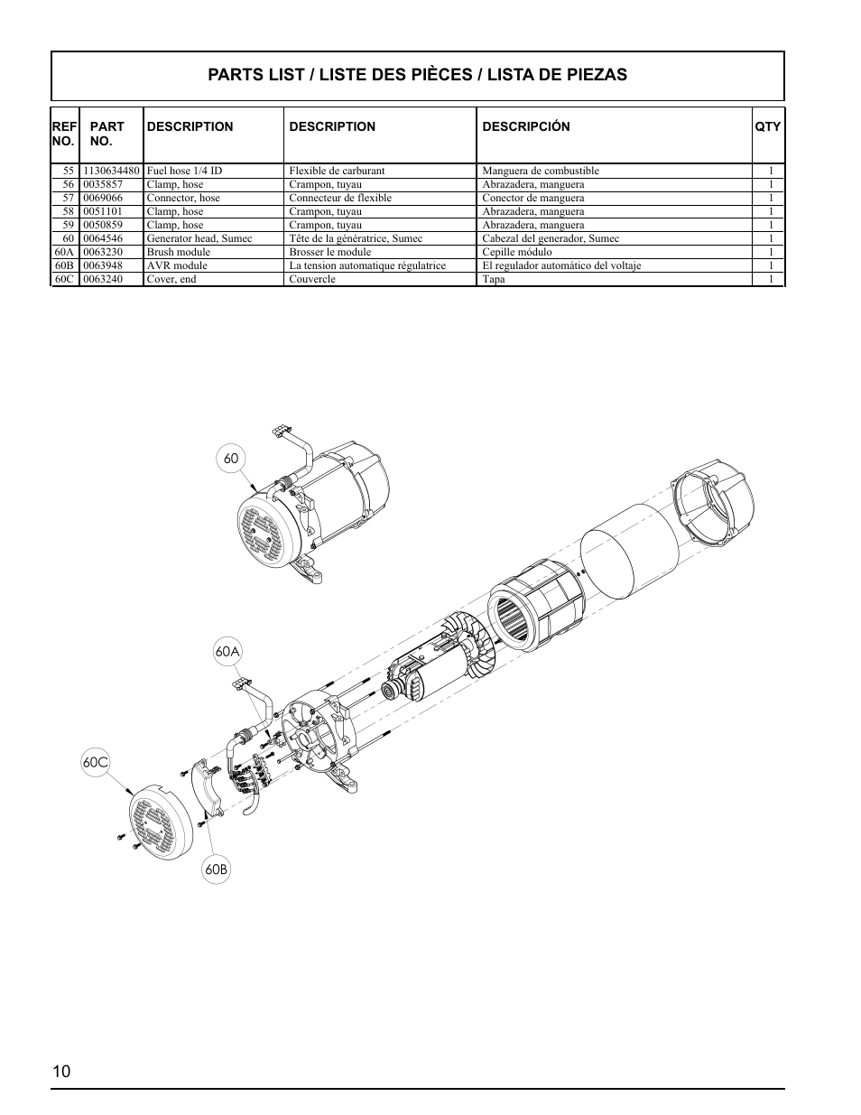 Parts list / liste des pièces / lista de piezas | Powermate PM0497000.05 User Manual | Page 10 / 12