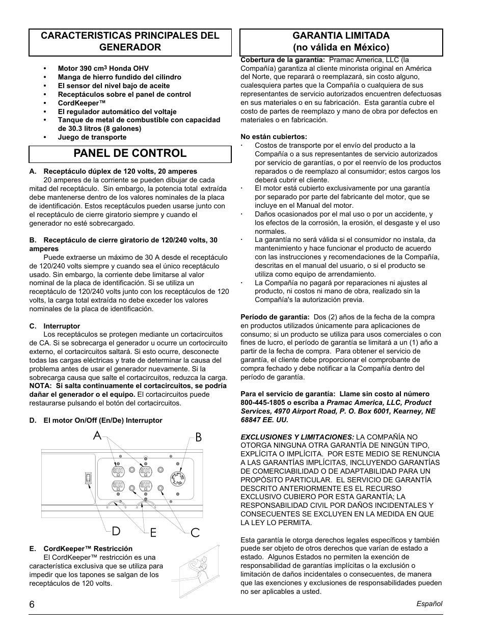 Panel de control | Powermate PM0497000.05 User Manual | Page 6 / 12