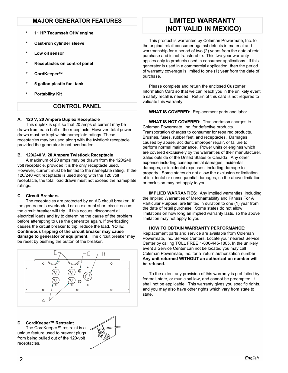 Limited warranty (not valid in mexico) | Powermate PM0525300.19 User Manual | Page 2 / 8