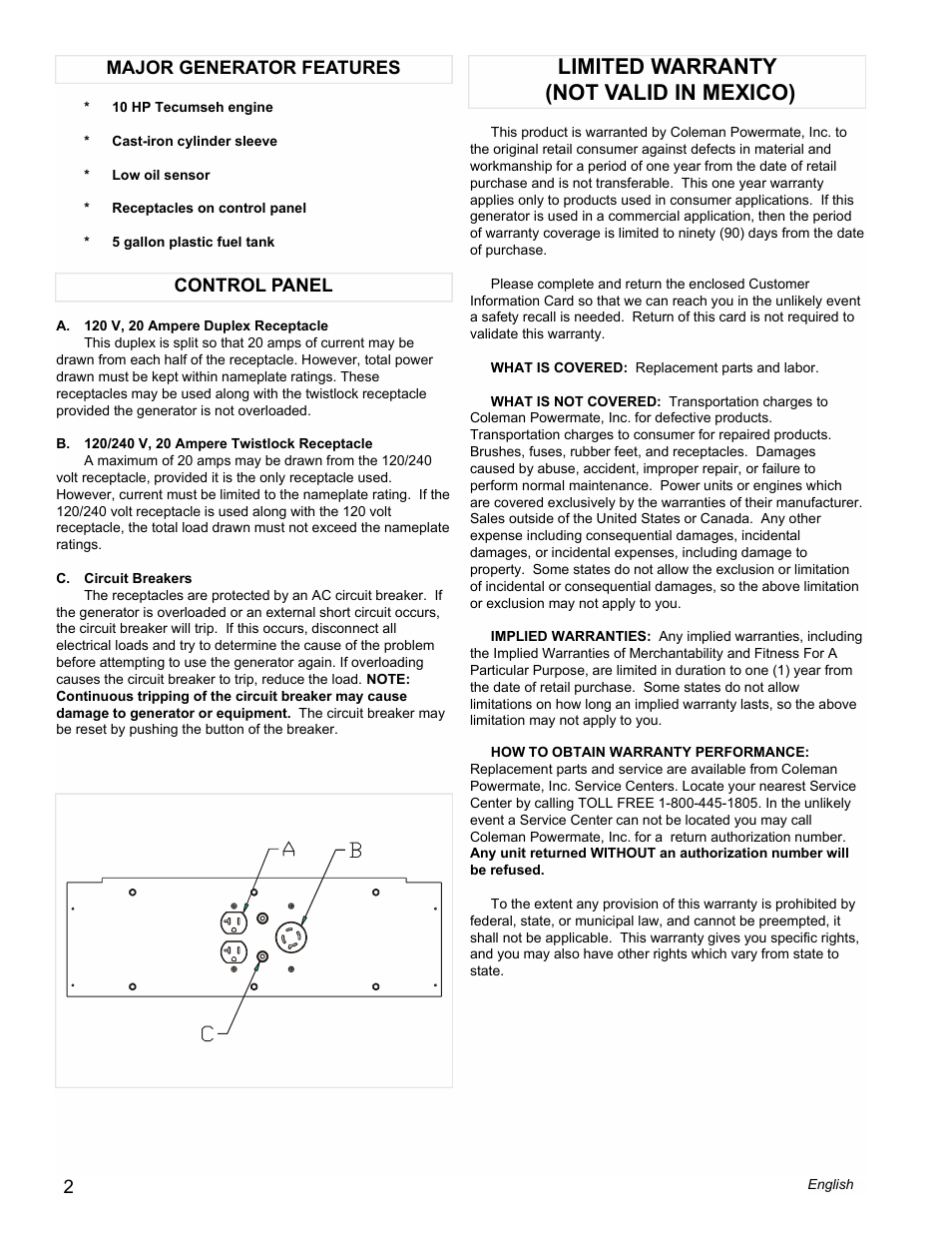 Limited warranty (not valid in mexico) | Powermate PM0525302.04 User Manual | Page 2 / 8