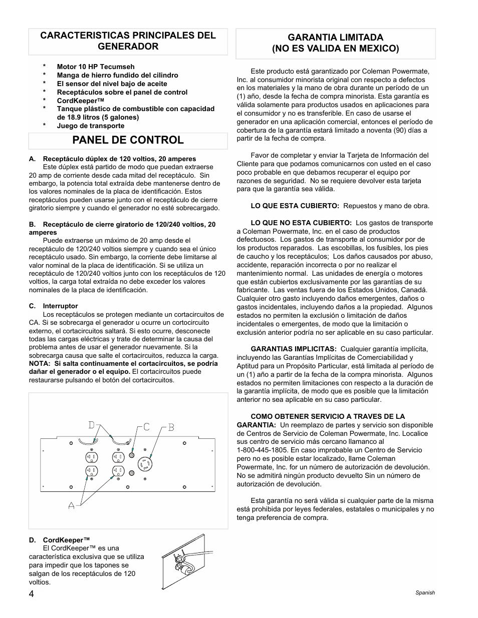 Panel de control | Powermate PM0525312 User Manual | Page 4 / 8