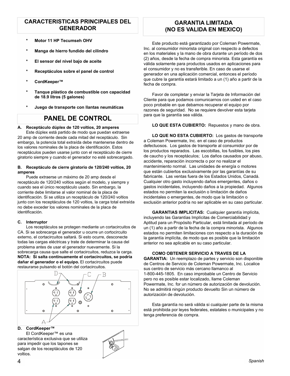 Panel de control | Powermate PM0525500.01 User Manual | Page 4 / 8