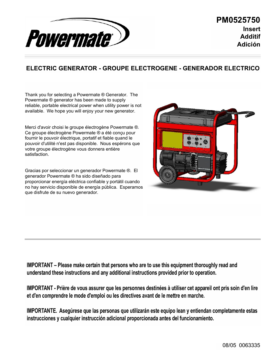 Powermate PM0525750 User Manual | 12 pages