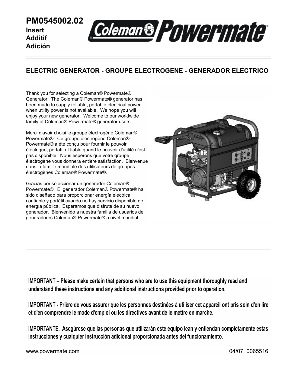 Powermate PM0545002.02 User Manual | 12 pages