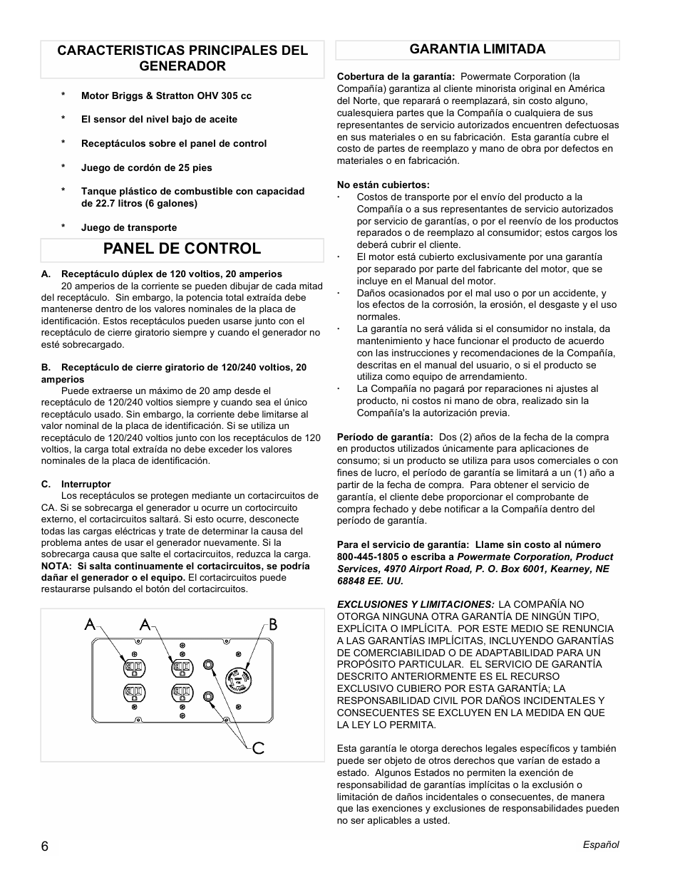 Panel de control | Powermate PM0545002.02 User Manual | Page 6 / 12