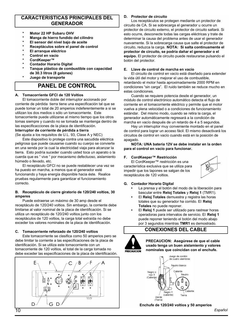 Panel de control | Powermate PM0601250.02 User Manual | Page 10 / 20