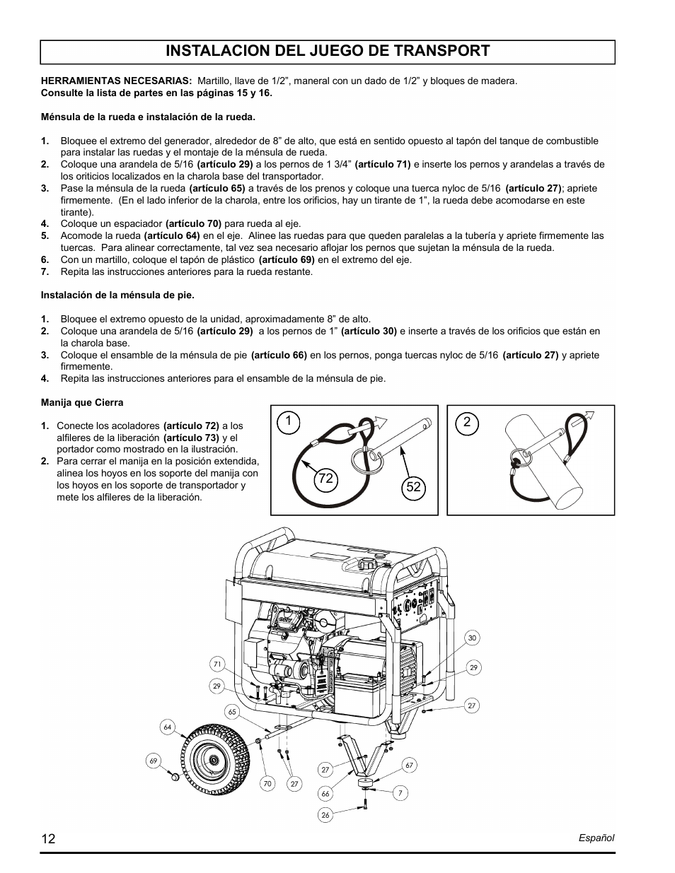 Instalacion del juego de transport | Powermate PM0601250.02 User Manual | Page 12 / 20