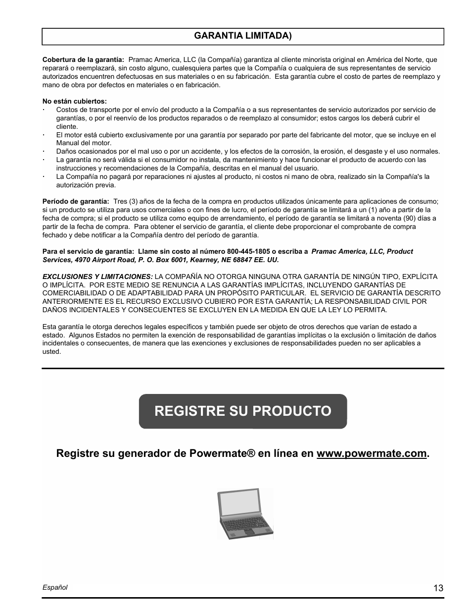 Registre su producto | Powermate PM0601250.02 User Manual | Page 13 / 20