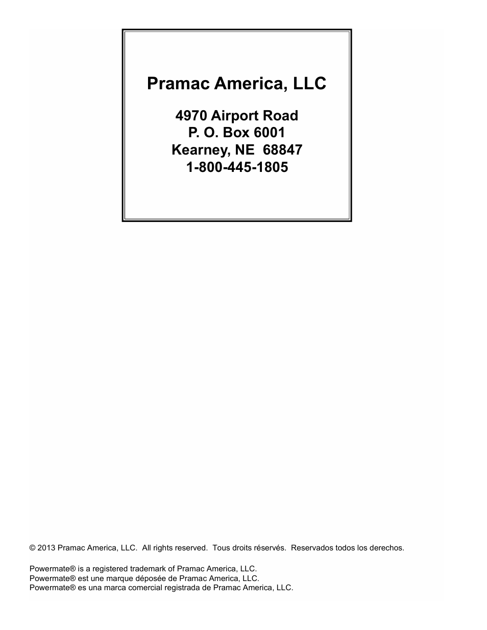 Pramac america, llc | Powermate PM0601250.02 User Manual | Page 20 / 20