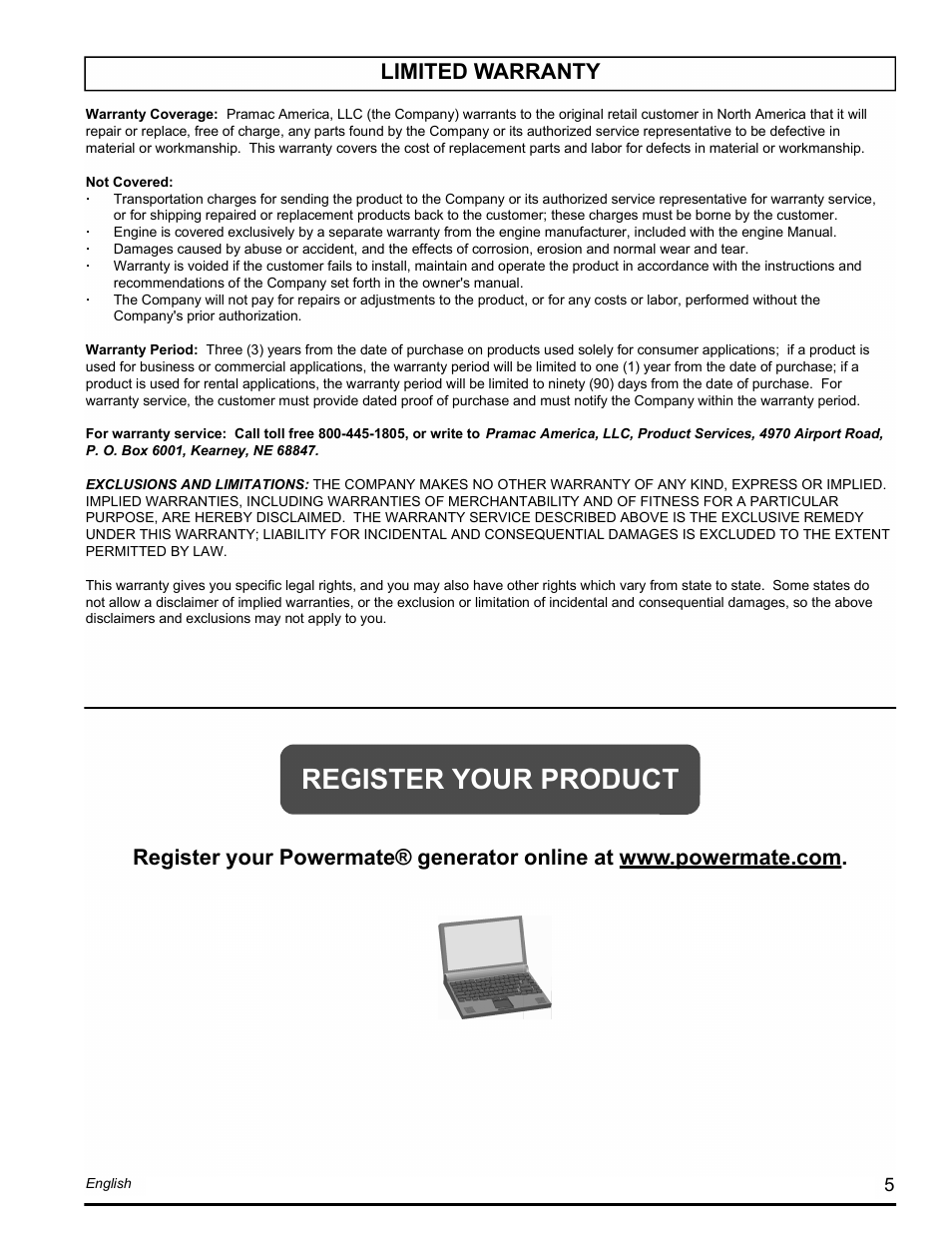 Register your product | Powermate PM0601250.02 User Manual | Page 5 / 20