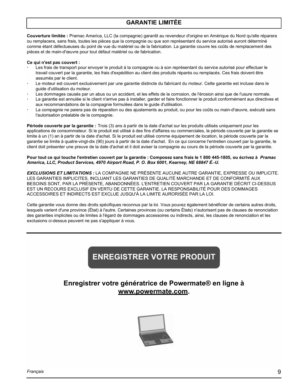 Enregistrer votre produit | Powermate PM0601250.02 User Manual | Page 9 / 20