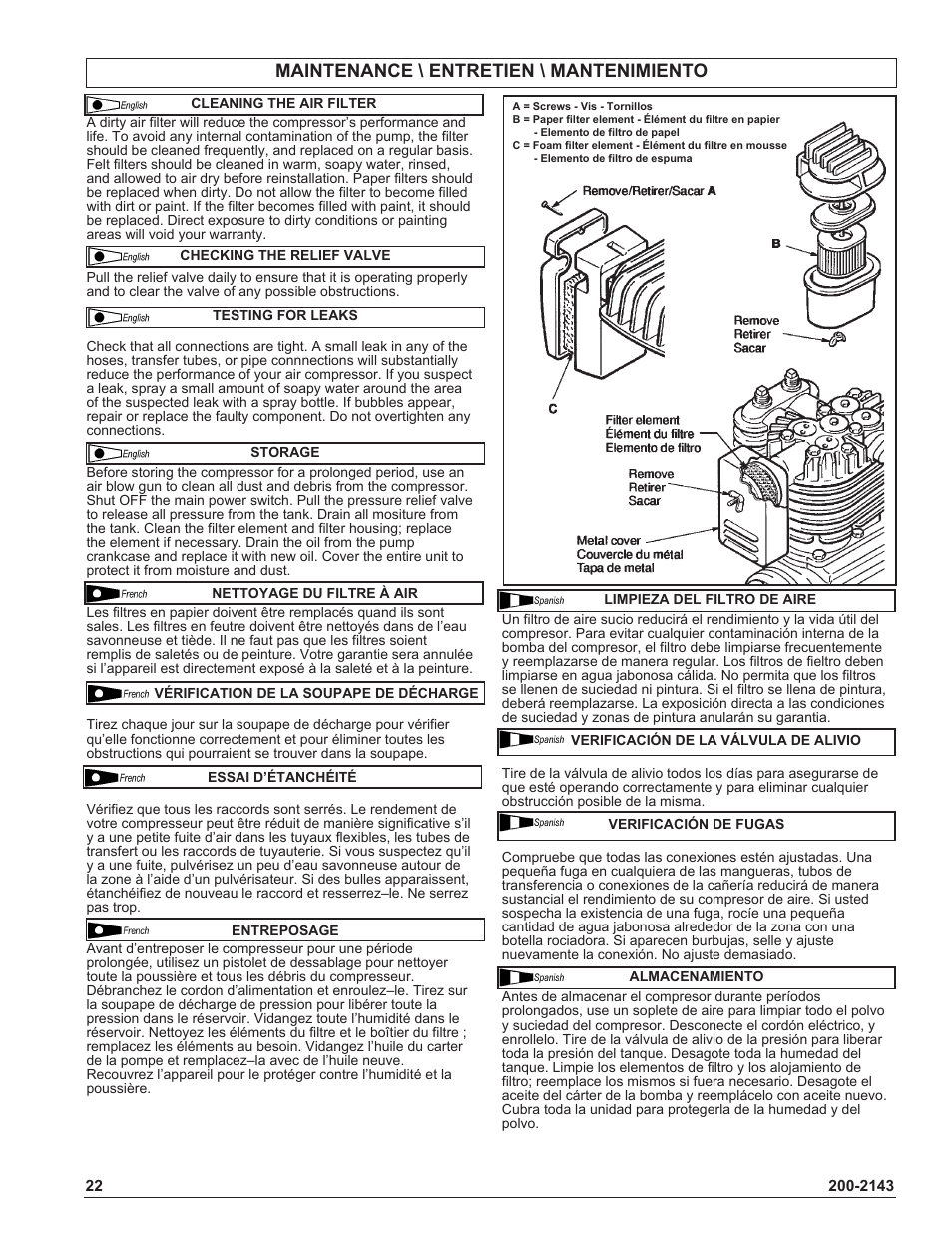 Maintenance \ entretien \ mantenimiento | Powermate IH9919946 User Manual | Page 22 / 30