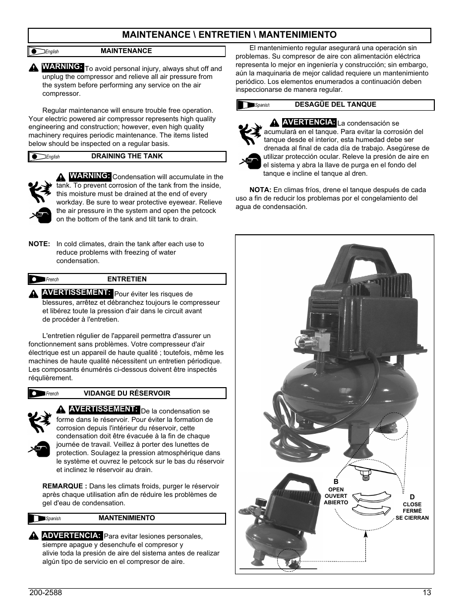 Maintenance \ entretien \ mantenimiento | Powermate VN0000101 User Manual | Page 13 / 20