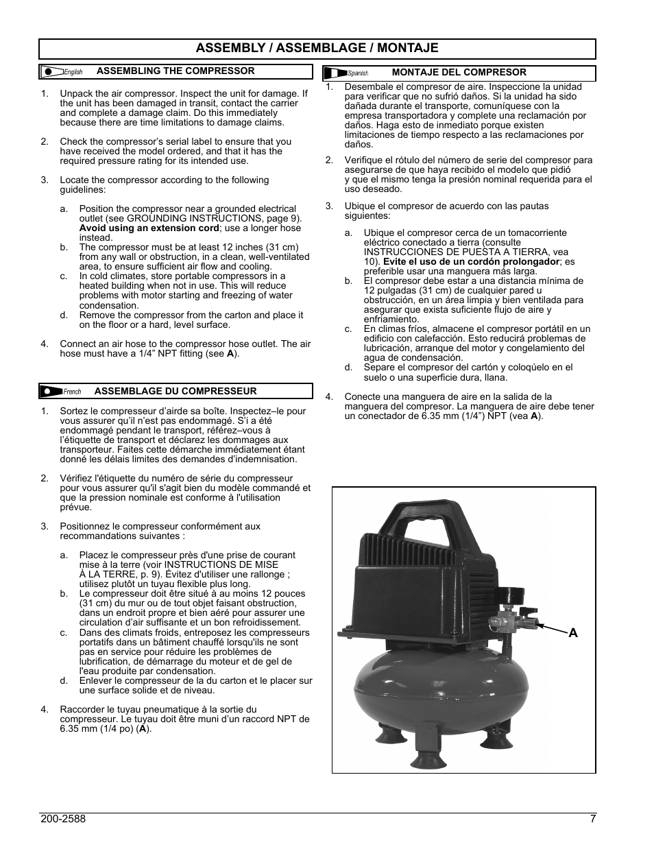 Assembly / assemblage / montaje | Powermate VN0000101 User Manual | Page 7 / 20