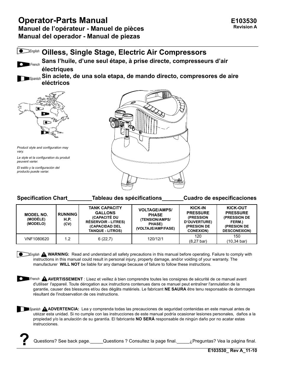 Powermate VNF1080620 User Manual | 20 pages