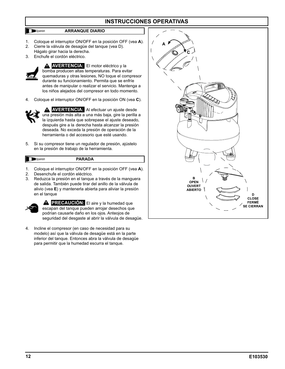 Instrucciones operativas | Powermate VNF1080620 User Manual | Page 12 / 20
