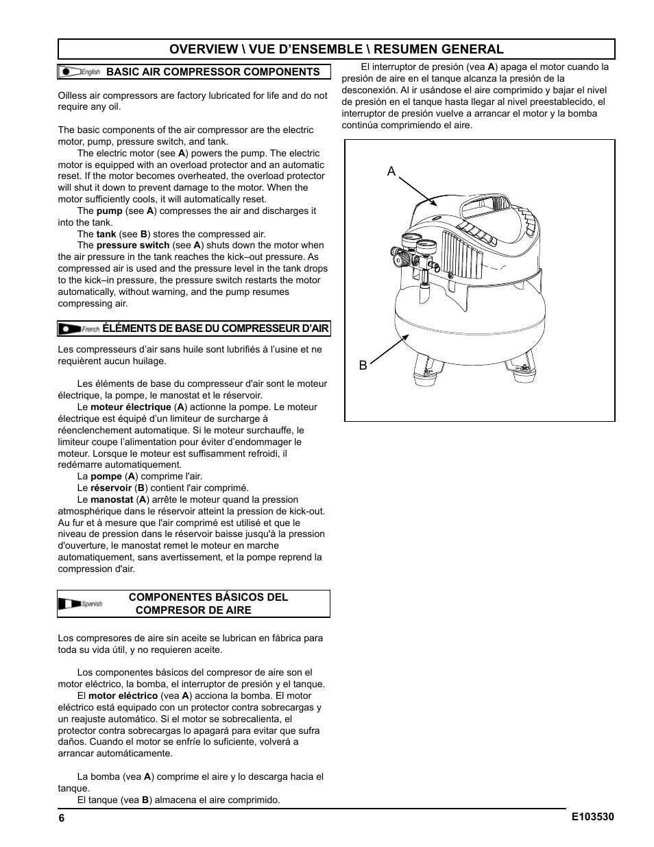 Overview \ vue d’ensemble \ resumen general | Powermate VNF1080620 User Manual | Page 6 / 20
