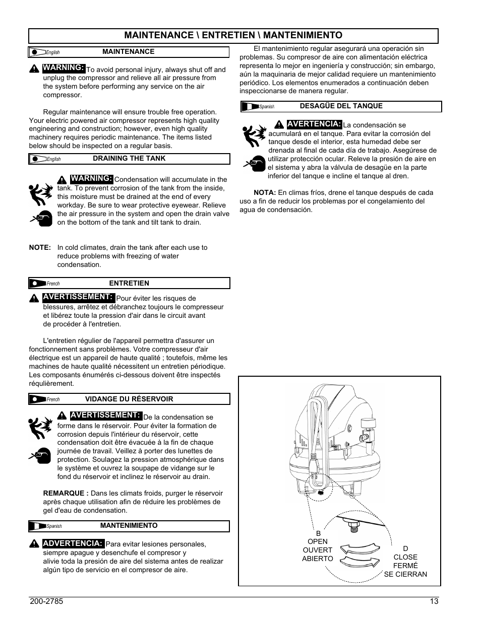 Maintenance \ entretien \ mantenimiento | Powermate VNP0000101 User Manual | Page 13 / 20