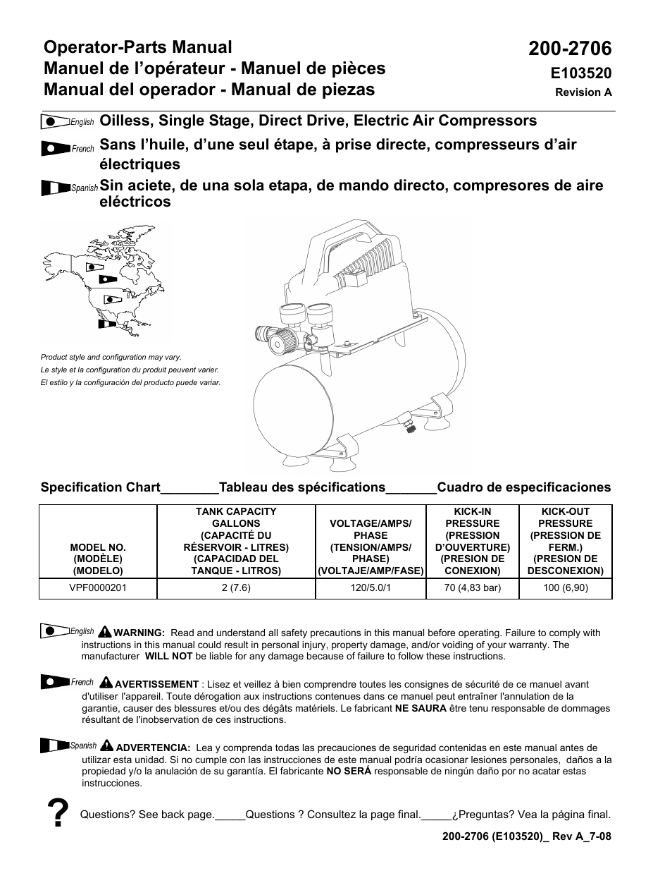Powermate VPF0000201 User Manual | 20 pages