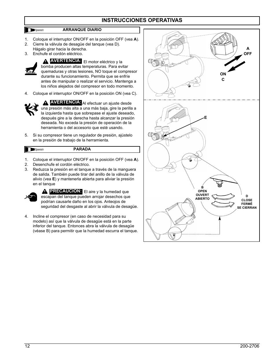 Instrucciones operativas | Powermate VPF0000201 User Manual | Page 12 / 20