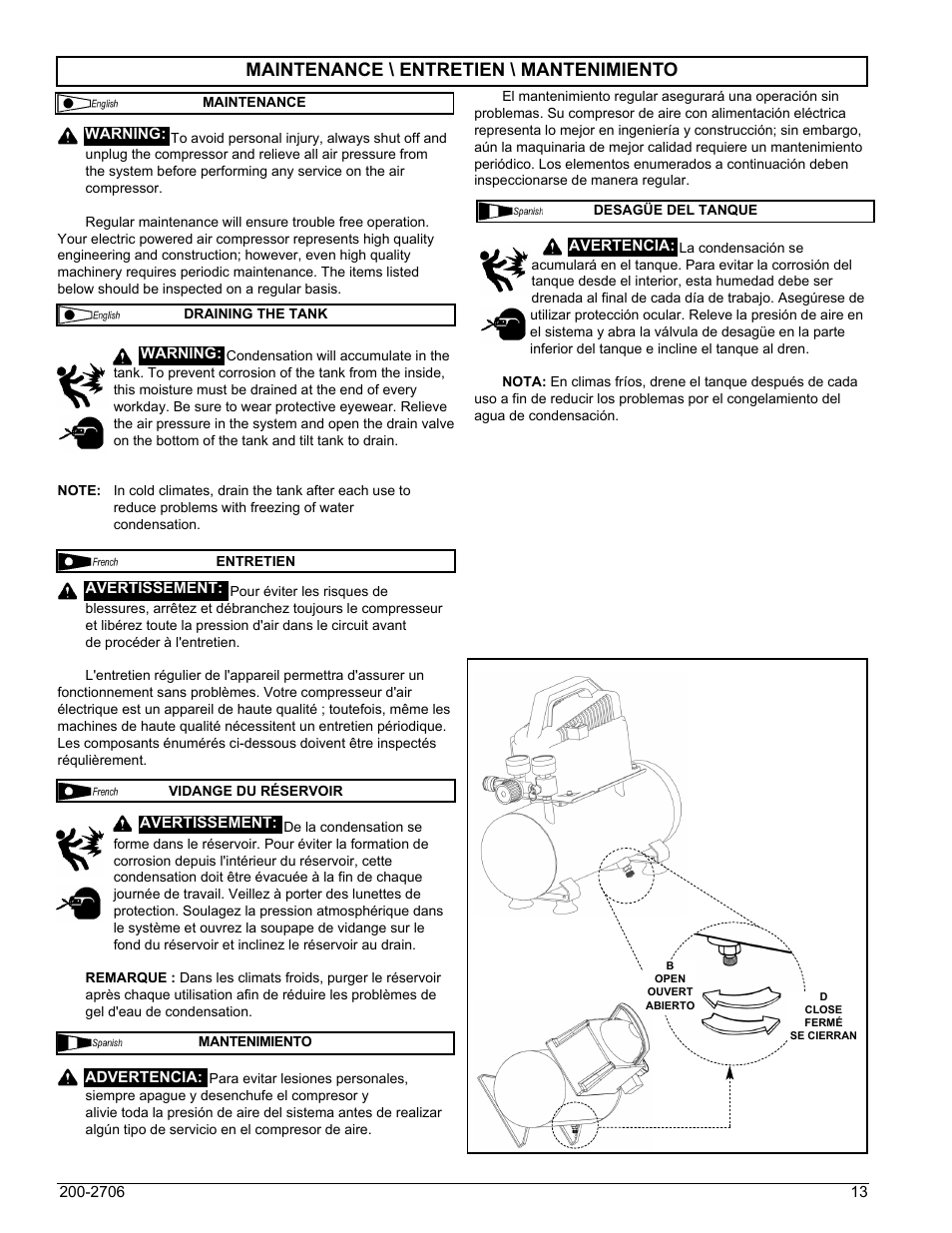 Maintenance \ entretien \ mantenimiento | Powermate VPF0000201 User Manual | Page 13 / 20