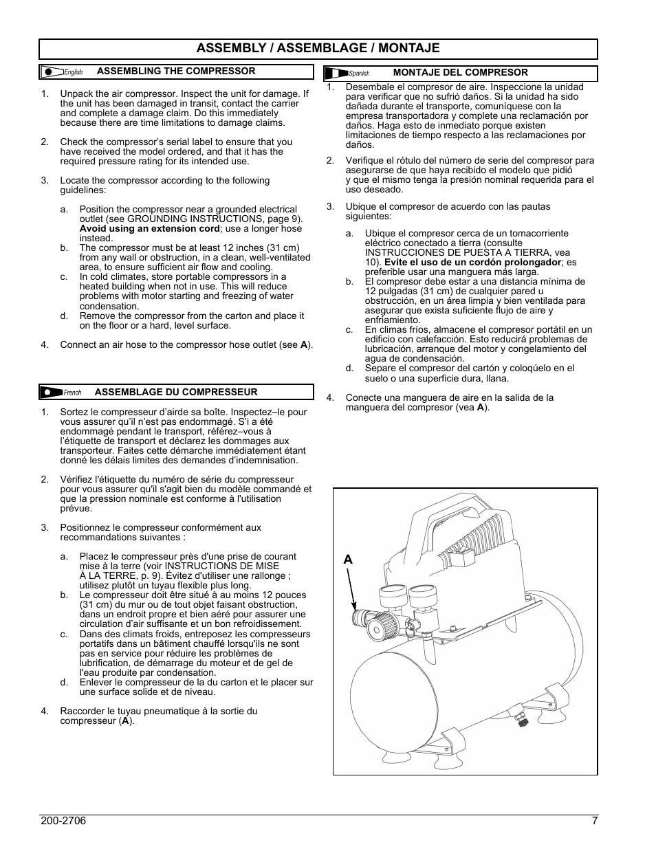 Assembly / assemblage / montaje | Powermate VPF0000201 User Manual | Page 7 / 20