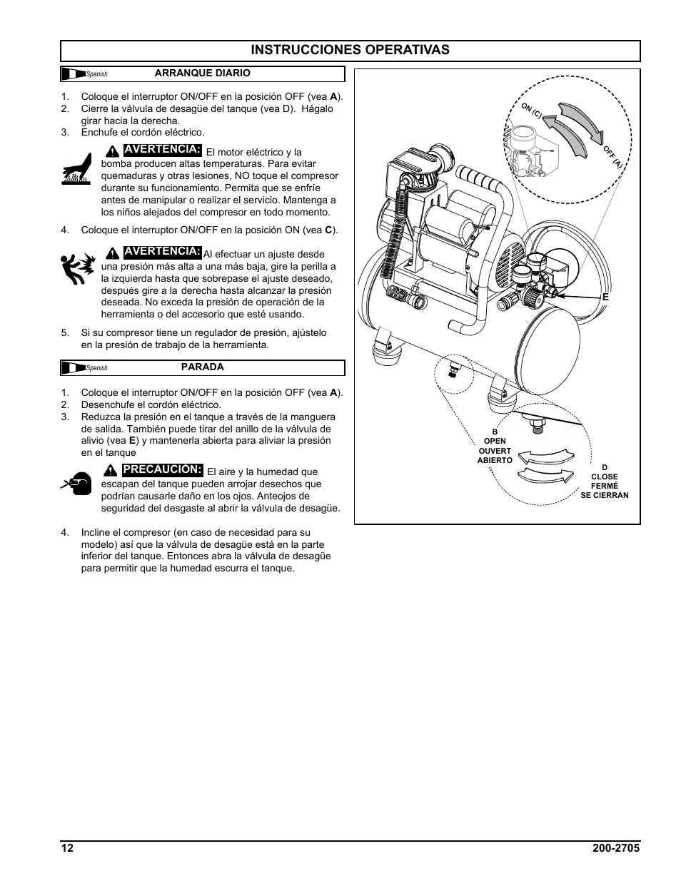Instrucciones operativas | Powermate VPF1080318 User Manual | Page 12 / 20