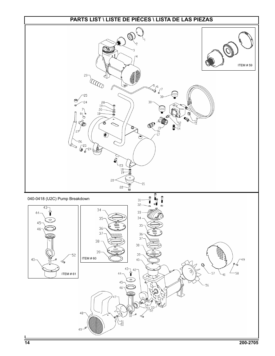 Parts list \ liste de pièces \ lista de las piezas | Powermate VPF1080318 User Manual | Page 14 / 20