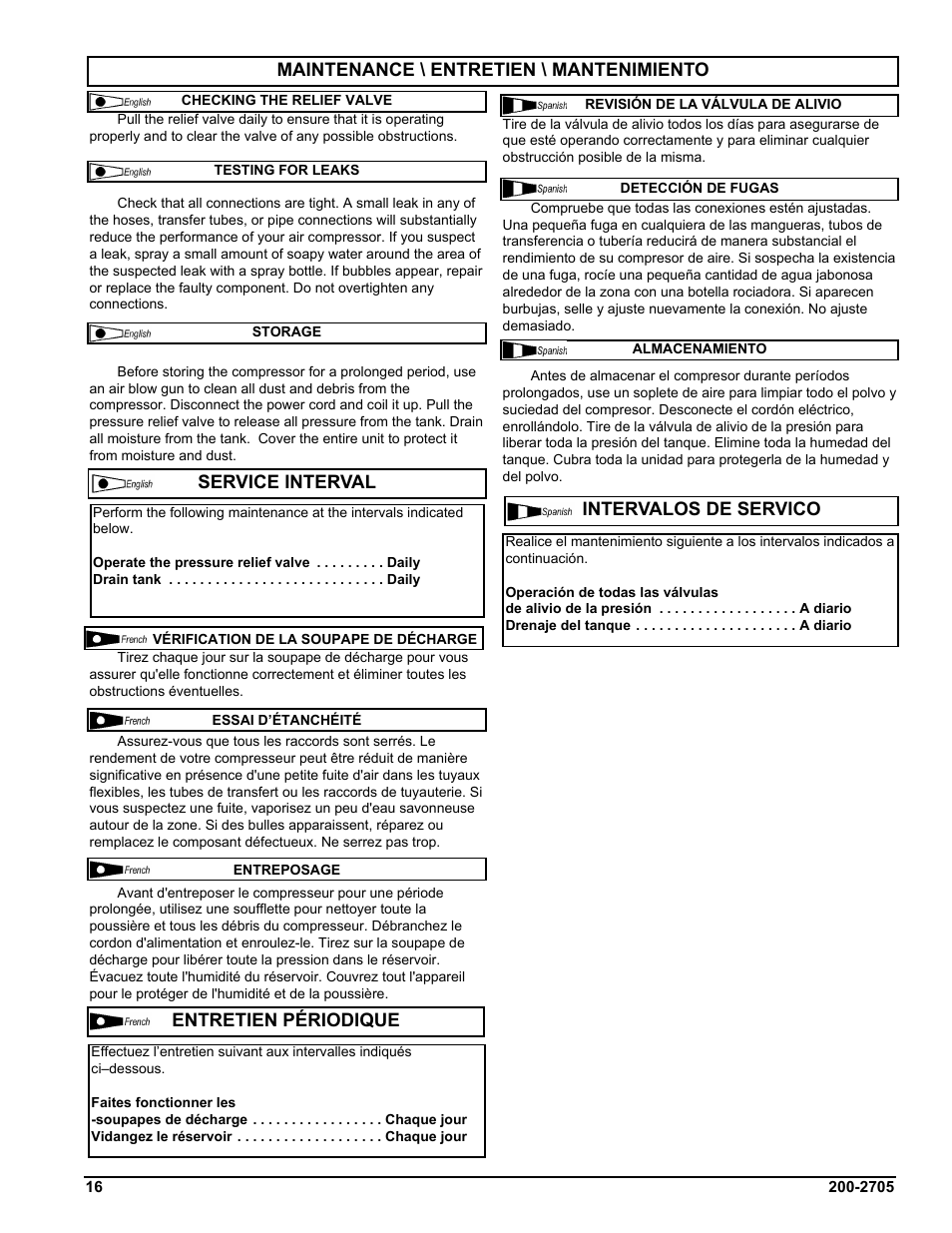 Maintenance \ entretien \ mantenimiento | Powermate VPF1080318 User Manual | Page 16 / 20