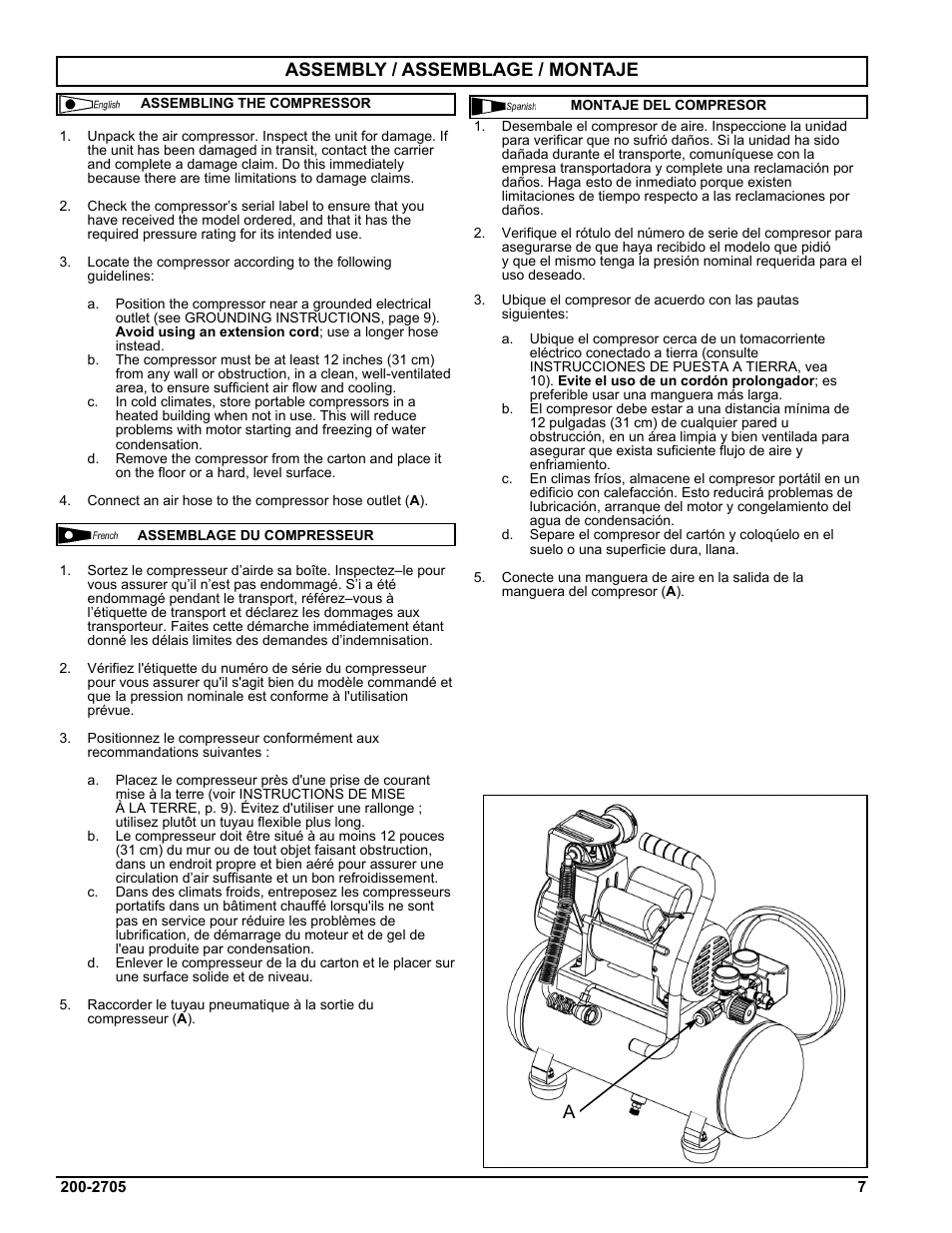 Assembly / assemblage / montaje | Powermate VPF1080318 User Manual | Page 7 / 20