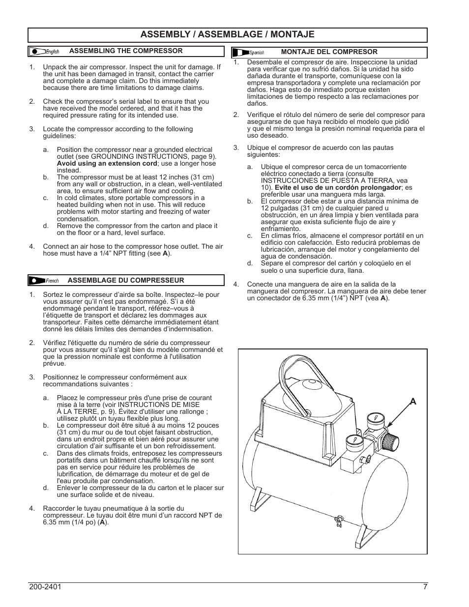 Assembly / assemblage / montaje | Powermate VPP0000201 User Manual | Page 7 / 20