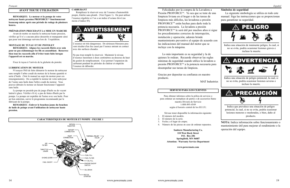 Peligro | Powermate PWC102350.03 User Manual | Page 14 / 16