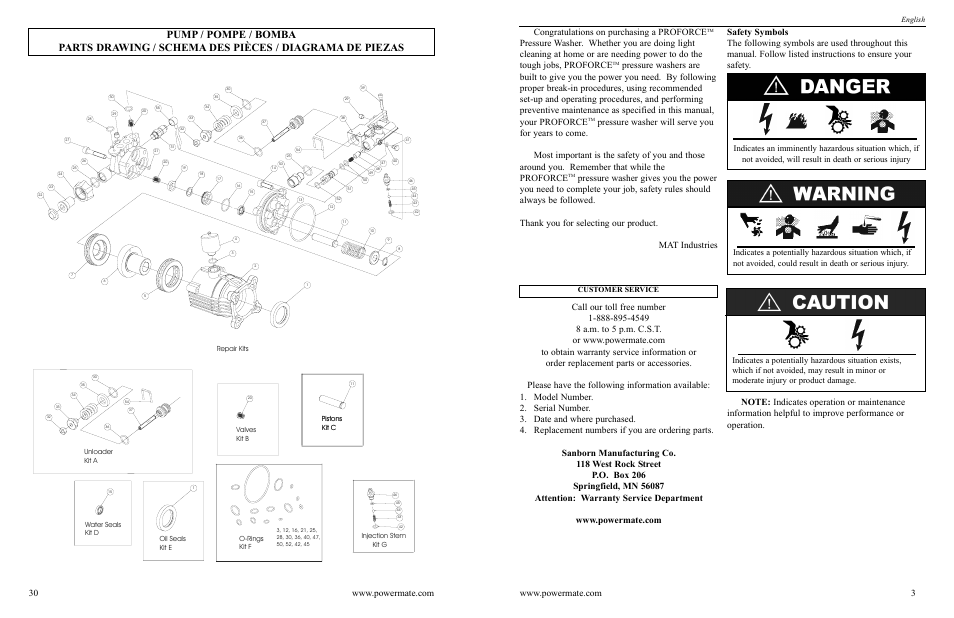 English, Customer service | Powermate PWC102350.03 User Manual | Page 3 / 16