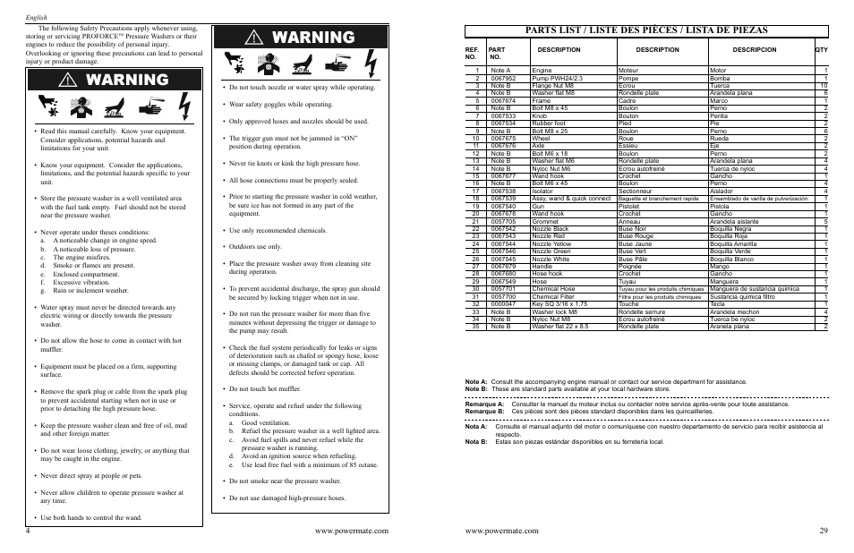 Parts list / liste des pièces / lista de piezas | Powermate PWC102350.03 User Manual | Page 4 / 16