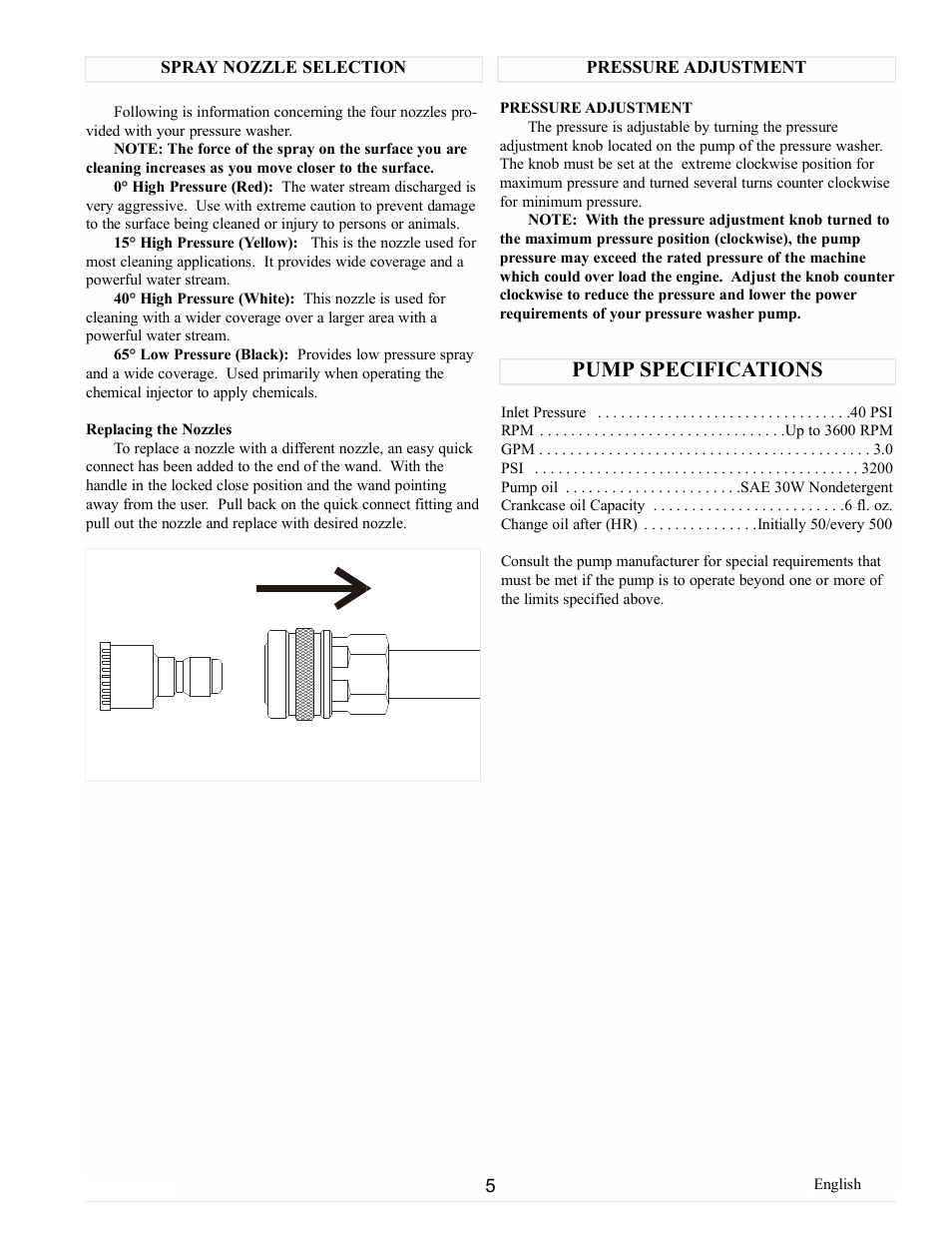 Pump specifications | Powermate PW0923200 User Manual | Page 5 / 8