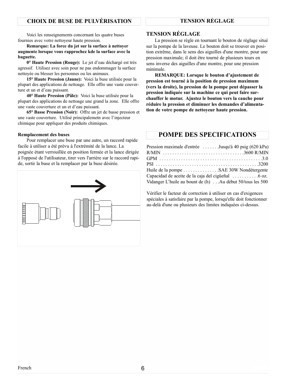 Pompe des specifications | Powermate PW0923200 User Manual | Page 6 / 8