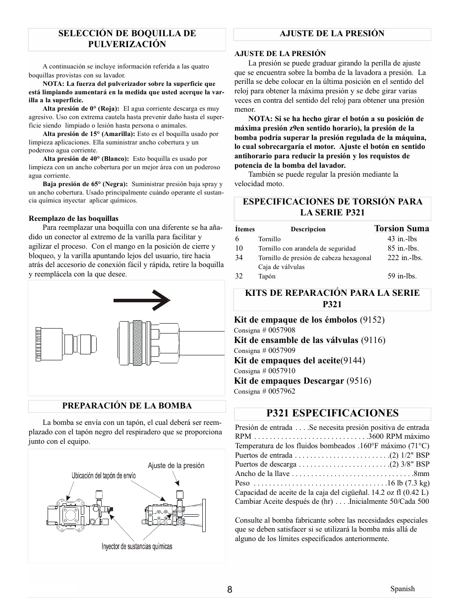 P321 especificaciones | Powermate PW0923500 User Manual | Page 8 / 12