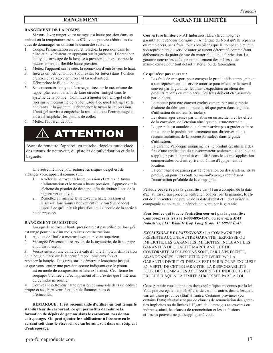 Rangement | Powermate PWF0102000.03 User Manual | Page 17 / 32