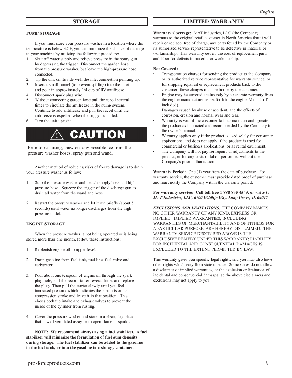 Storage limited warranty 9 | Powermate PWF0102000.03 User Manual | Page 9 / 32