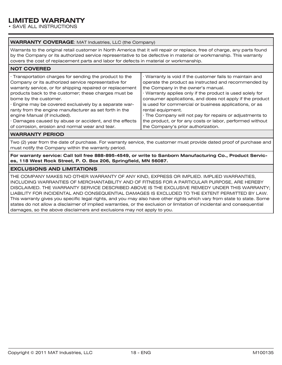 Limited warranty | Powermate PWZ0142700.01 User Manual | Page 18 / 56