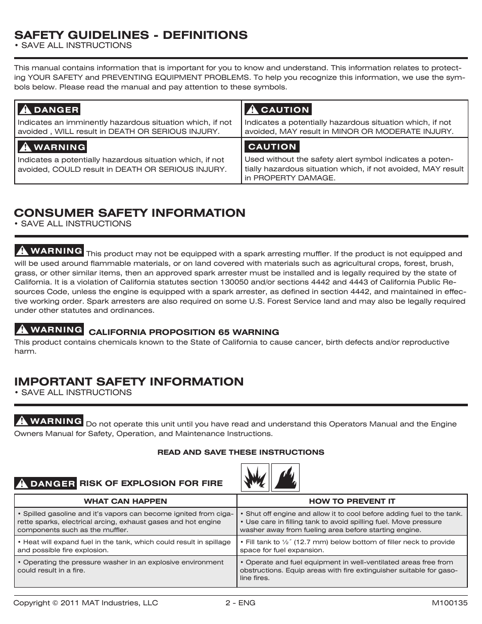 Safety guidelines - definitions, Consumer safety information, Important safety information | Powermate PWZ0142700.01 User Manual | Page 2 / 56