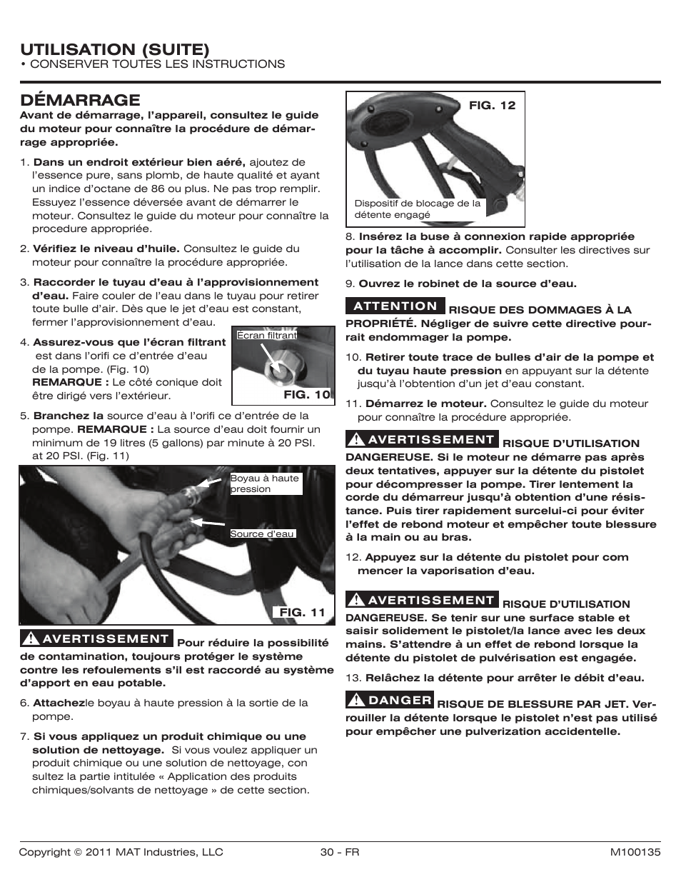 Utilisation (suite), Démarrage | Powermate PWZ0142700.01 User Manual | Page 30 / 56