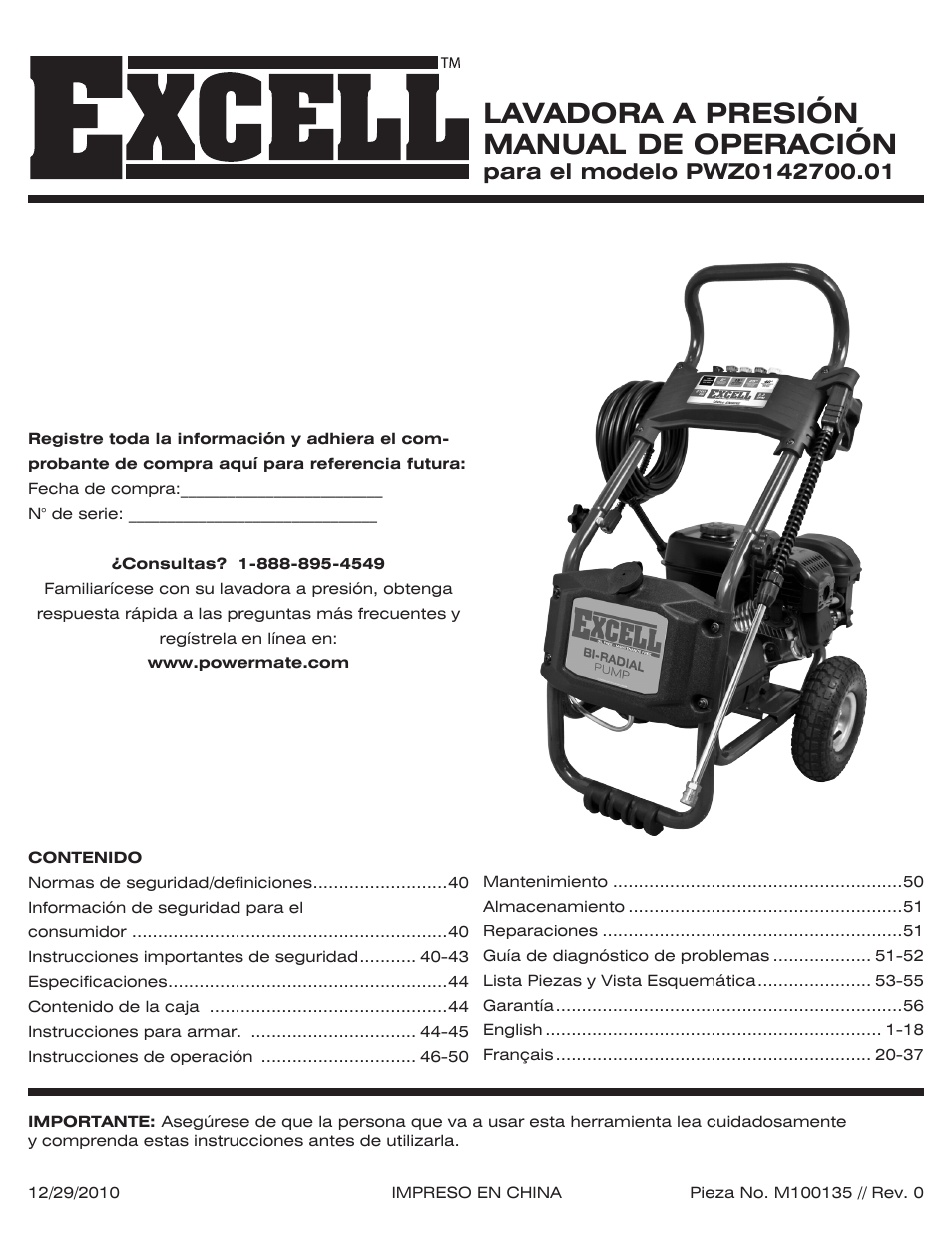 Lavadora a presión manual de operación | Powermate PWZ0142700.01 User Manual | Page 39 / 56