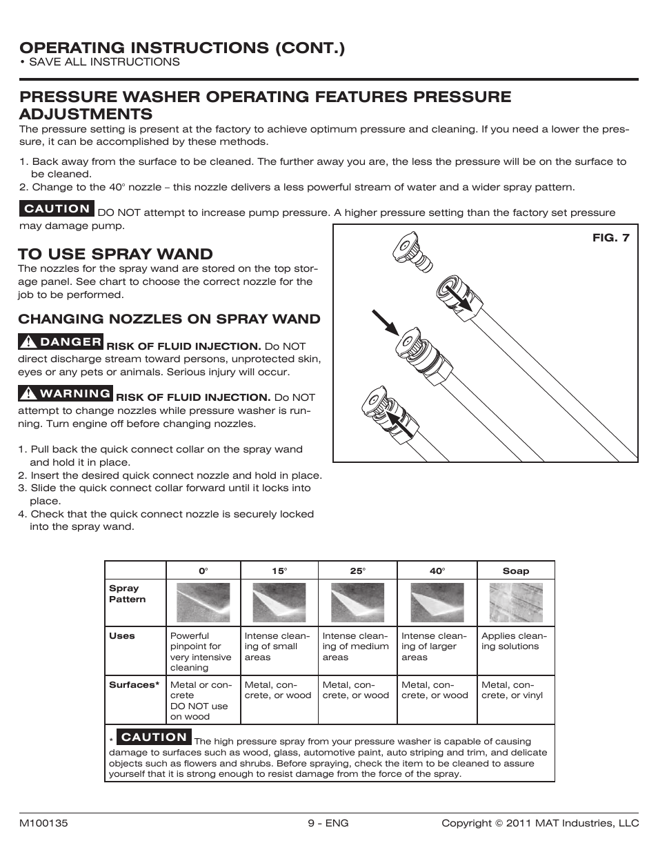Operating instructions (cont.), Changing nozzles on spray wand | Powermate PWZ0142700.01 User Manual | Page 9 / 56