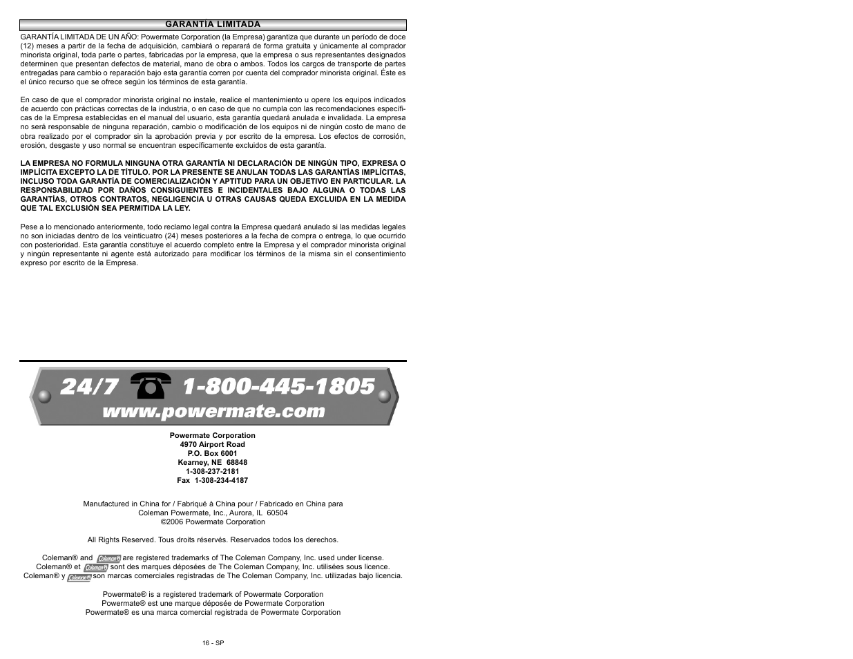 Powermate 024-0108CT User Manual | Page 16 / 16