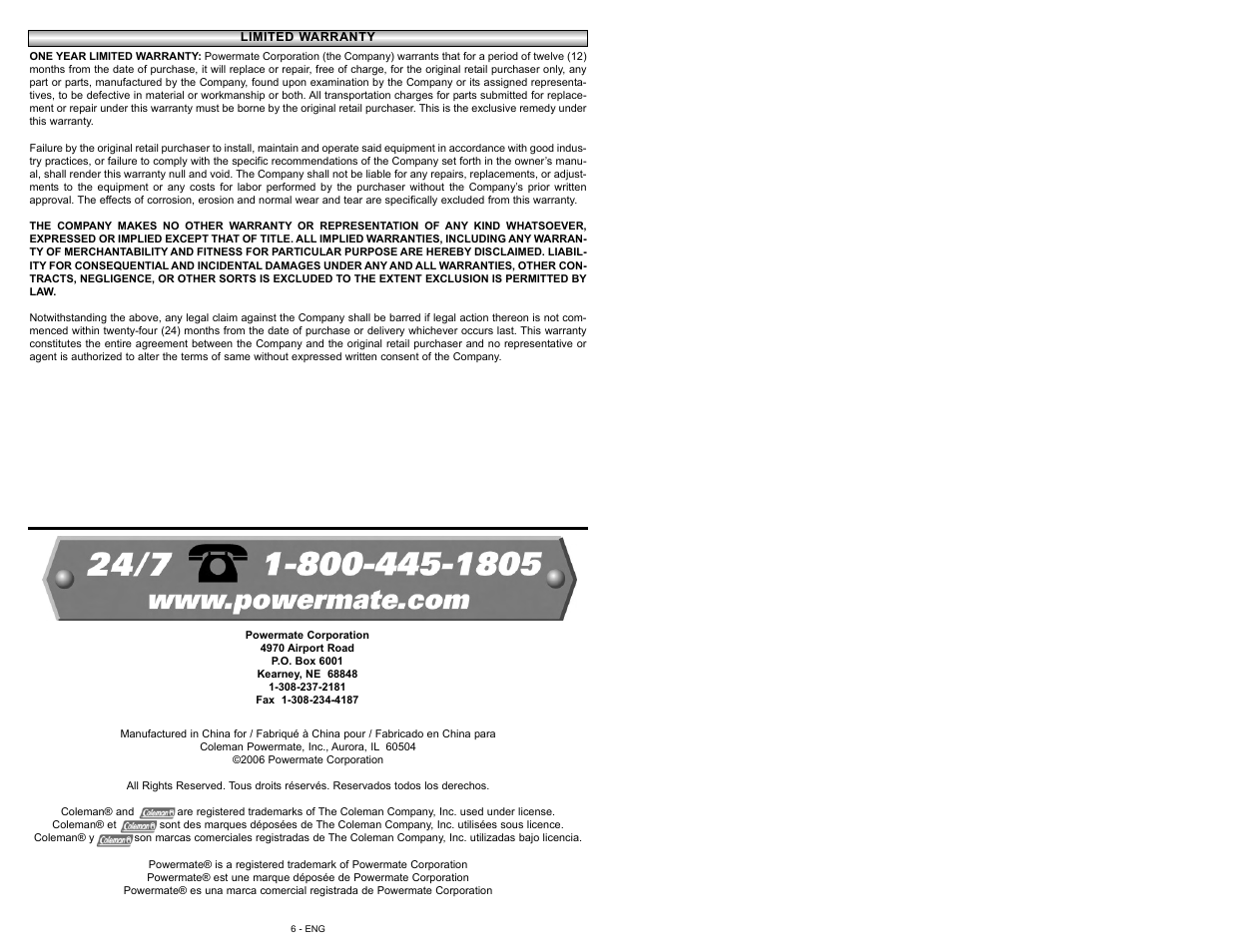 Powermate 024-0155CT User Manual | Page 6 / 64